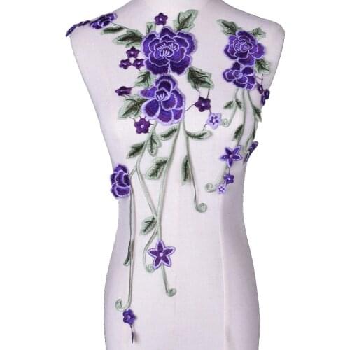 2Pcs/Set New Purple Flower Embroidery Patches for Clothing Sew Clothes Sticker Pink Blue Cherry Blossoms Appliques