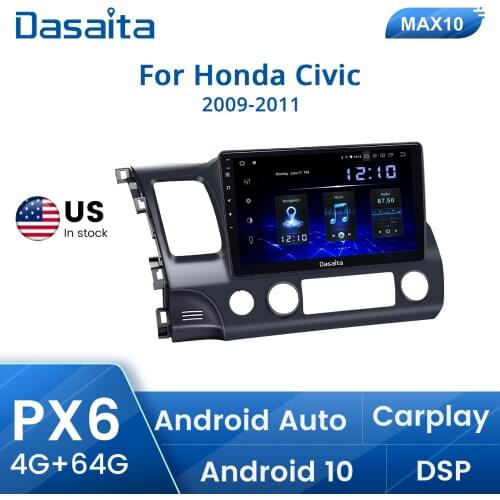 Dasaita Android 10.0 Car GPS navigation for Honda Civic 2009 2010 2011 with 1 Din 10.2" HD Screen Car Radio Player carplay SWC