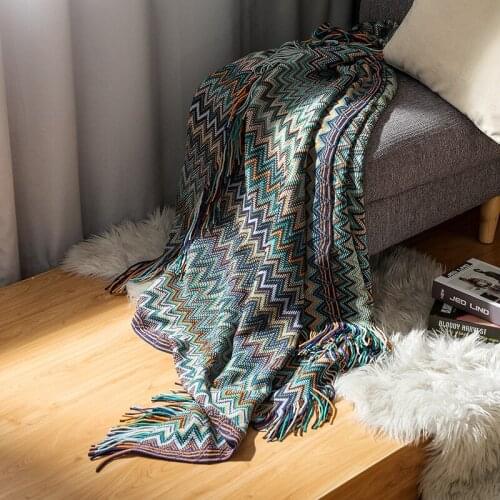 Bohemia Hand Knitted Blanket with Tassel Summer Blanket Bed Sofa Travel Breathable Chic Bohemian Soft Comfortable Blanket