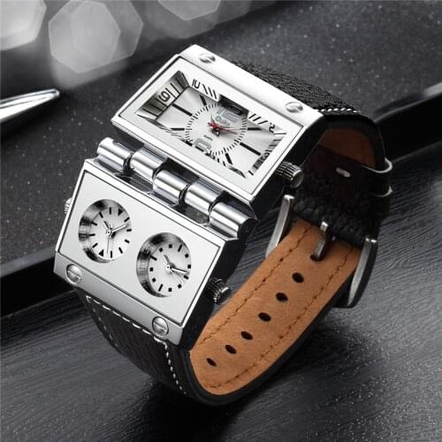 OULM Big Wristwatch Male Quartz Watch 3 Time Zone Unique Design Mens Sport Watches Punk Style Man Hours Dropshipping