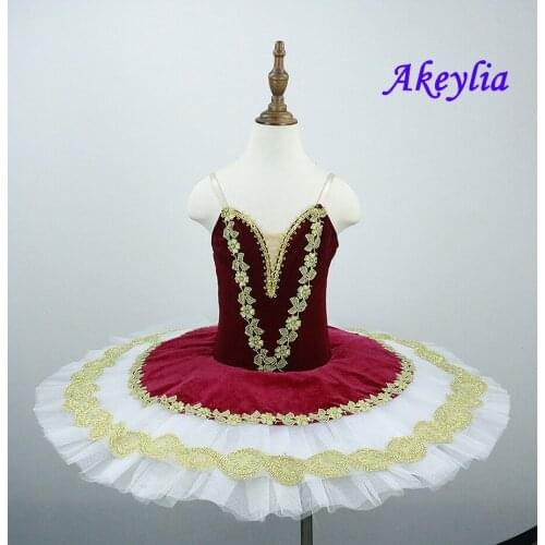 Burgundy gold pre- professional ballet tutu girls classical ballet tutu pancake red adult ballet tutu costumes performance kids
