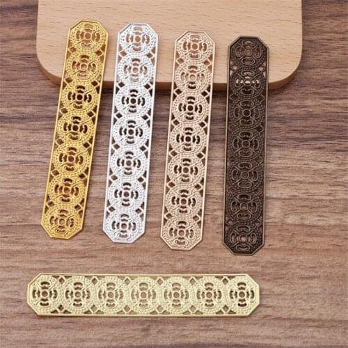 SIXTY TOWFISH 10 Pieces DIY Jewelry Accessories 82*15mm Handmade Materials Charms Brass Flower Filigree Flower Slice