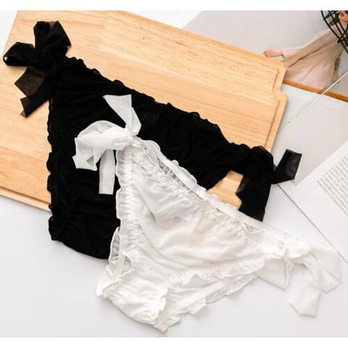 Black Ladies Underwear Lolita Panties Japanes Sexy Lace Banadage Panty Transparent LowRise Cotton Briefs Intimates Soft Brities