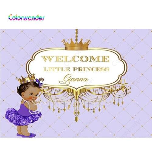 Baby Shower Party Custom Backdrops for Kids 1st Birthday Little Princess Wearing Dress 7x5ft Purple Background with Chandelier
