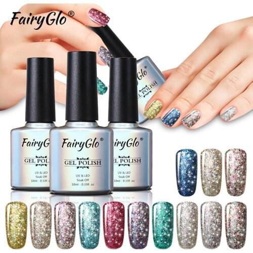 FairyGlo 10ML Glitter Bling Gel Polish UV Gel Nail Polish Hybrid Varnish Gelpolish Top Base Primer Paint Semi Permanent GelLak