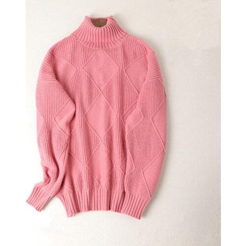 Cashmere wool blend argyle thick kint women winter pullover sweater all matching wide loose 4colors M/L/XL retail wholesale