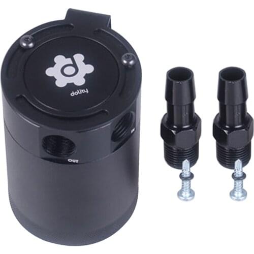 Compact 2-Port Oil Catch Can Reservoir Air-Oil Separator Aluminium Black