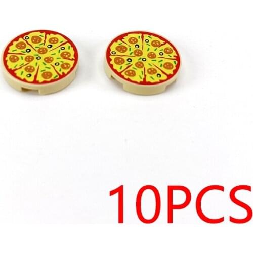 10PCS Print Pizza Pattern 2x2 Round MOC Building Blocks Tile Construction Classic Brick Toys Kids Learning Education