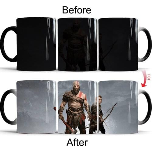 God of War 4 Mug Cups Tea Gifts Heat Sensitive Cup Heat Transforming Heat Changing Color Cups Magic Mug