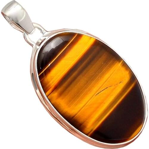 Genuine Tiger eye Pendant 925 Sterling Silver, 48.9 mm, AP6399