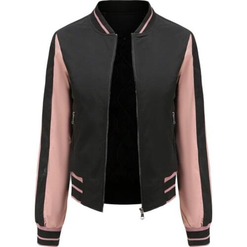 Quanss 2021 Bomber Jacket Womens Spring Autumn Clothes Cotton Coat Color Patchwork Baseball Jacket Female Casual Outerwear