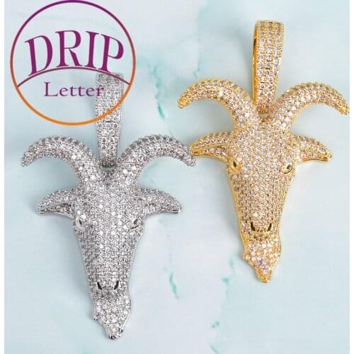 No Chain Sheep Head Pendant Gold Plated AAA Zircon Necklace For Men Hip Hop Rock Animal Chain Jewelry