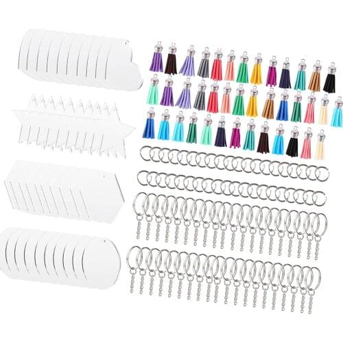 Keychain Blanks Set Transparent Acrylic Clear Discs Tassel Pendant for DIY