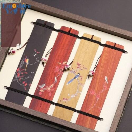 4 Piecs/lots Chinese Style Bookmarks Set Retro Wood Bookmarks Ebony Creative Graduation Gift Mahogany Bookmark Custom M014