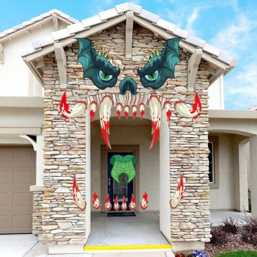 Outdoor Door Halloween Face Decoration Horrible Monster Stickers Scary Eyes Fangs Nostril Car Sticker Festival Party Supplies