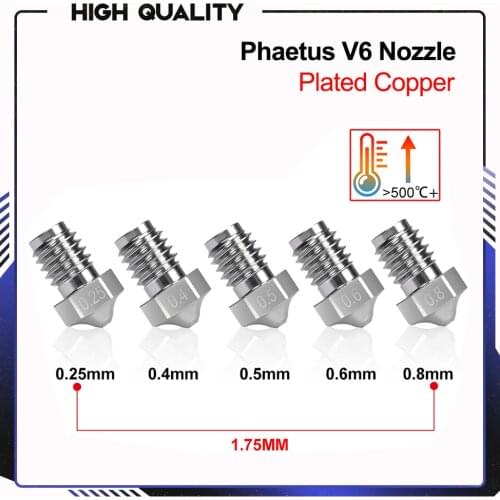 Phaetus V6 Nozzle Plated Copper 1.75MM Filament 0.25/0.4/0.5/0.6/0.8mm 3D Printer Parts For E3D V6 Hotend Prusa i3 MK3 Printer