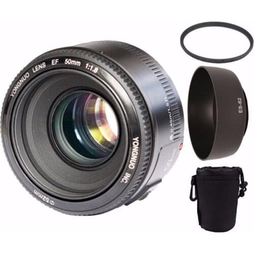 YONGNUO YN50mm f1.8 AF MF Lens YN 50mm Auto Focus lens for Canon EOS DSLR Cameras + UV Lens Filter + Lens Hood + Bag