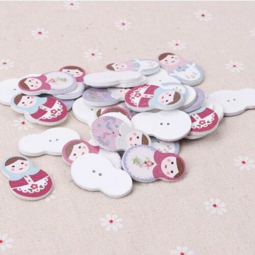 Button accessories for clothes Mix Cartoon Russian doll Wooden Buttons Botones Handmade Accessories Decoration 30x20mm 20pcs