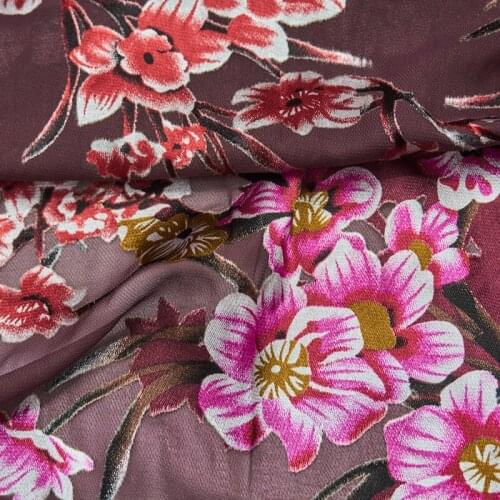 Pink Flowers On Red Burnt-Out Velvet Fabric For Dress Telas Por Metro Tissus Au MÈTre Ткань Для Шитья Одежды Sewing Tecido Diy