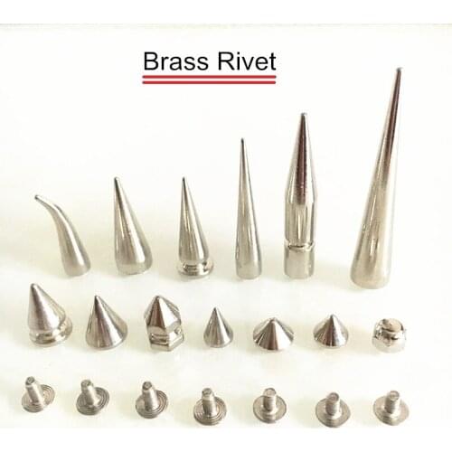 Silver Color Brass Rivet Spike Studs,Different Shapes Screw in Bullet Spike Rivet Studs,Cone Rivet,Leather Crafts DIY Rivets
