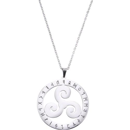 Skyrim Triskelion Nordic Runes Valknut Pendant Necklace Women Men Talisman Amulet Viking Stainless Steel Chain Necklaces Jewelry