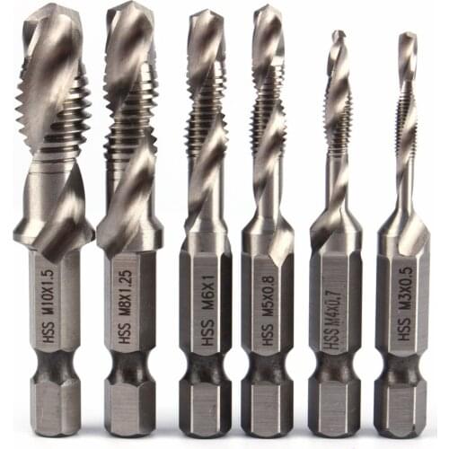 Hex Shank Twist Drill Bits Hand Tap HSS Screw Thread Plug Drill Bits M3-M10 Woodworking Hole Saw Cutter Drilling Tools