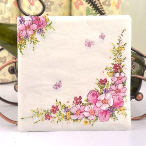 20 Pieces Of Flower Printed Napkins Pink Cushion Paper Wine Glass Floral Tissue Paper Wedding Restaurant Hotel Paper