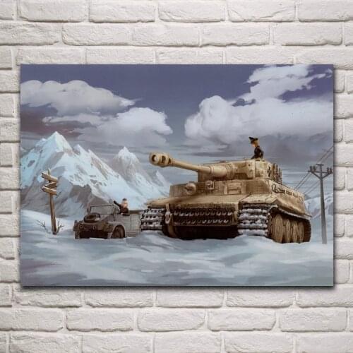 Military anime girls clouds winter tiger panzer tank living room home wall art decor wood frame fabric poster KP592