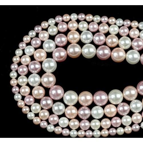Purple Grey Orange Shell Pearl Beads Round Loose Spacer Beads 15''6/8/10/12mm For DIY Jewelry Making Bracelet Charm Accessories