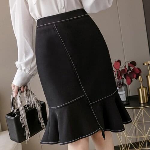 2020 Fall Fashion Ruffled Women Skirts Female High Waist Elegant Mermaid Skirt Woman Irregular Office Lady White Skirts Womens