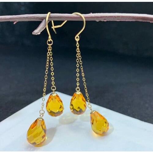 Shilovem 18k yellow gold citrine drop earrings fine Jewelry women party new classic plant gift 8*11mm myme0811222j