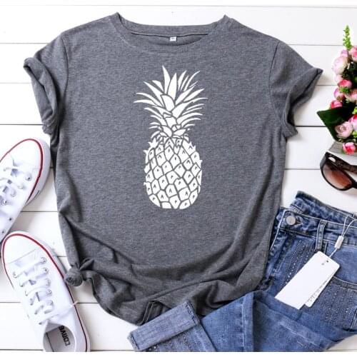 100% Cotton Summer Funny Womens T-shirt O-Neck Harajuku Cute Pineapple Top Casual Female T shirt Oversized Size S-5XL