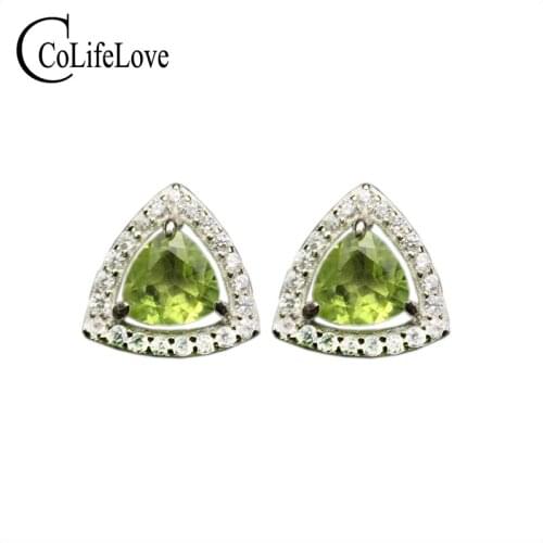 100% natural trillion cut peridot stud earrings for party 5 mm VVS peridot silver earrings 925 silver perodot earrings gift