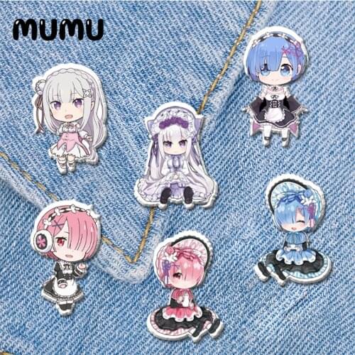 2021 New Re Zero Starting Life in Another World Lapel Pin Rem Ram Acrylic Brooches Handmade Epoxy Jewelry Shirt Bag Badge