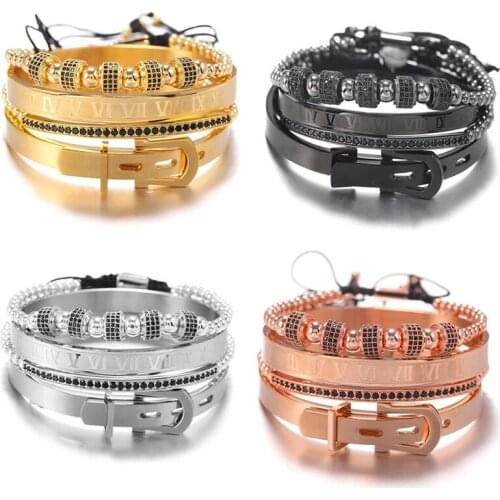 4Pcs/Set Roman Numeral Luxury Men Bracelet Titanium Steel Horseshoe Buckle Bangles Pulseira Bileklik Handmade Jewelry HP4