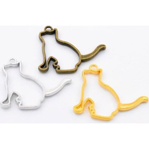 NEW 5pcs/lot 45x36mm Three Colors Plated Hollow Cat Charms DIY Handmade Jewelry Accessories