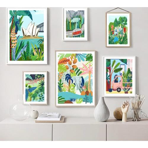 Positano Amalfi Coast Plant Elephant Girl Van Wall Art Canvas Painting Posters And Prints Wall Pictures For Living Room Decor