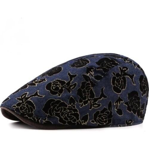Ladys Cotton Print Floral Beret Curved Brim Cap Fashion Duckbill Berets Hat Driving Caps Adjustable Size Hats For Women