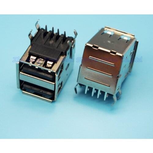 Free shipping double USB 2.0 type A female 4 angle pins Connector Socket 90 Degree Connector Socket jack