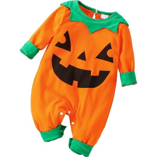 Halloween newborn baby Girls Boys Romper Toddlers Spring Autumn Pumpkin Smiling Face Printing Long Sleeve Round Collar Jumpsuit