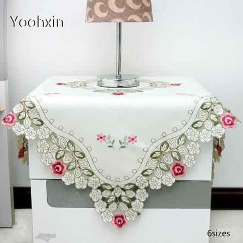 Europe Lace satin square Embroidered table cover cloth towel tea tablecloth Christmas wedding birthday party home decor
