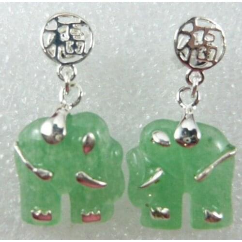 Hot Sell charm green natural jadecarved elephant stud earring free shipping