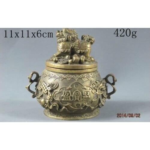 Exquisite Chinese Tibetan Buddhism copper incense burner Censer Lion statue Lid with Xuande mark