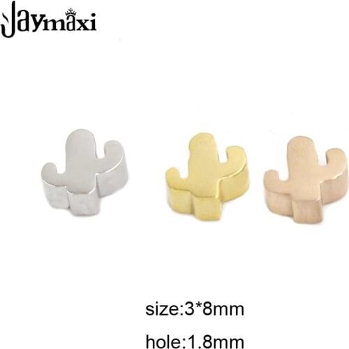 Jaymaxi Mirror Polished Beads 1.8mm Stainless Steel Small Hole Cactus Charm Jewelry Findings Wholesales 3*8mm20piece/lot