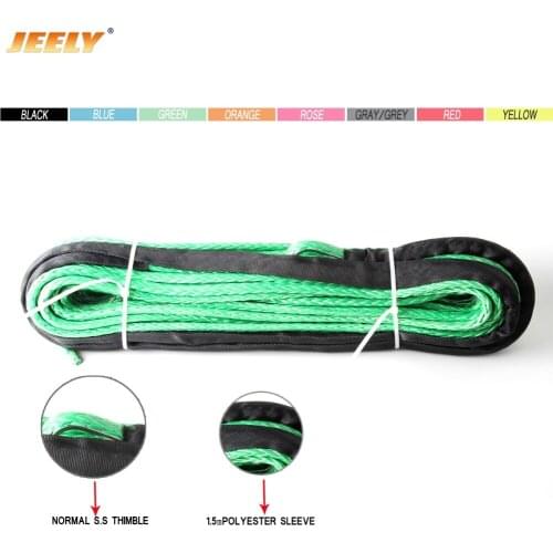 JEELY 6mm*24m/30m/50m 12 strand off-road uhmwpe synthetic towing winch rope with 1.5m sleeve and thimble for ATV/UTV/SUV/4X4/4WD