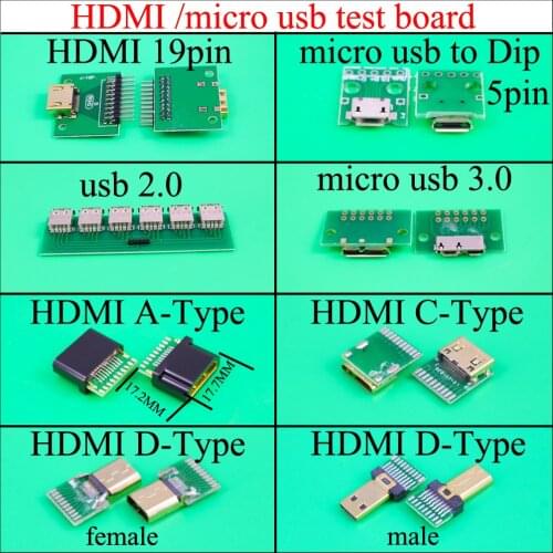 YuXi HDMI/micro USB to DIP Adapter Converter PCB circuit test Board USB 2.0 3.0 /Type-C Male Female micro mini 5pin 19pin