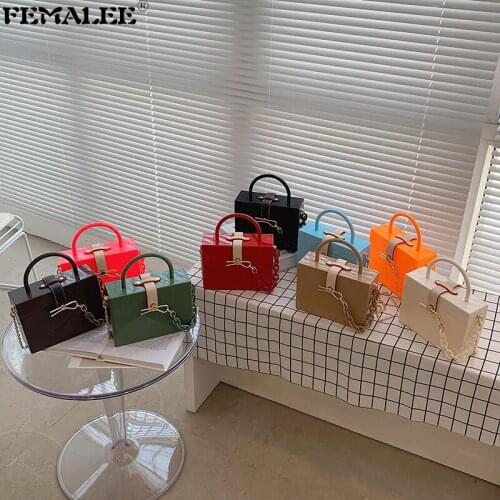 Korean New Design Candy Color Handbags For Women Trendy Acrylic Chains PVC Tote Shoulder Bolsas Fashion Female Messenger Purses
