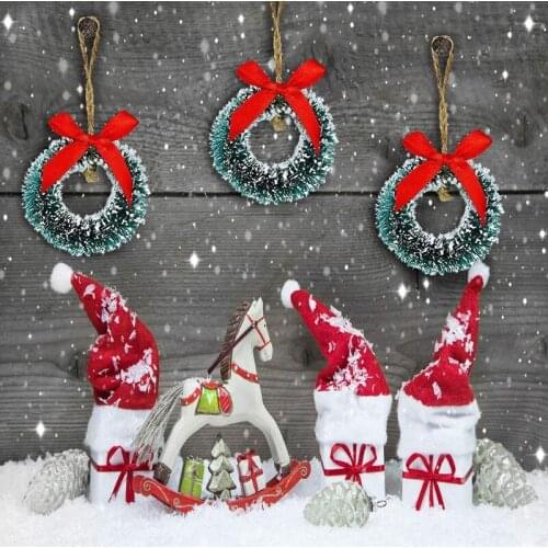 M17D 12Pcs Mini Christmas Wreaths Decorations Artificial Christmas Tree Wreath for Dollhouse Embellishments Card Making Decor