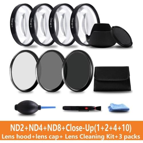 49 52 55 58 62 67 72 77 MM Macro Close-up Filter +1+2+4+10 Set+ UV CPL FLD +ND2 4 8 Camera Lens Filter+Hood for Canon Nikon Sony