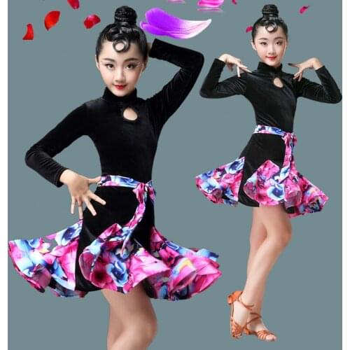 Fashion Rose Red Print Girls Latin Dance Dress Kids Ballroom Competition Evening Party Stage Performance Clothing Set 110-180cm